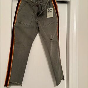 Pam & Gela Green Cropped Jeans with Bold Stripes